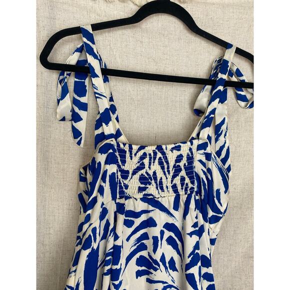 ALEXIS for Target Blue Botanical Tie Strap Asymmetrical Hem Dress Size Medium - Picture 11 of 15